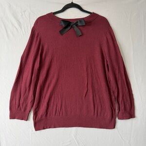 J Crew Mercantile Womens Crewneck Bow Sweater XL Burgundy Merino Wool Blend